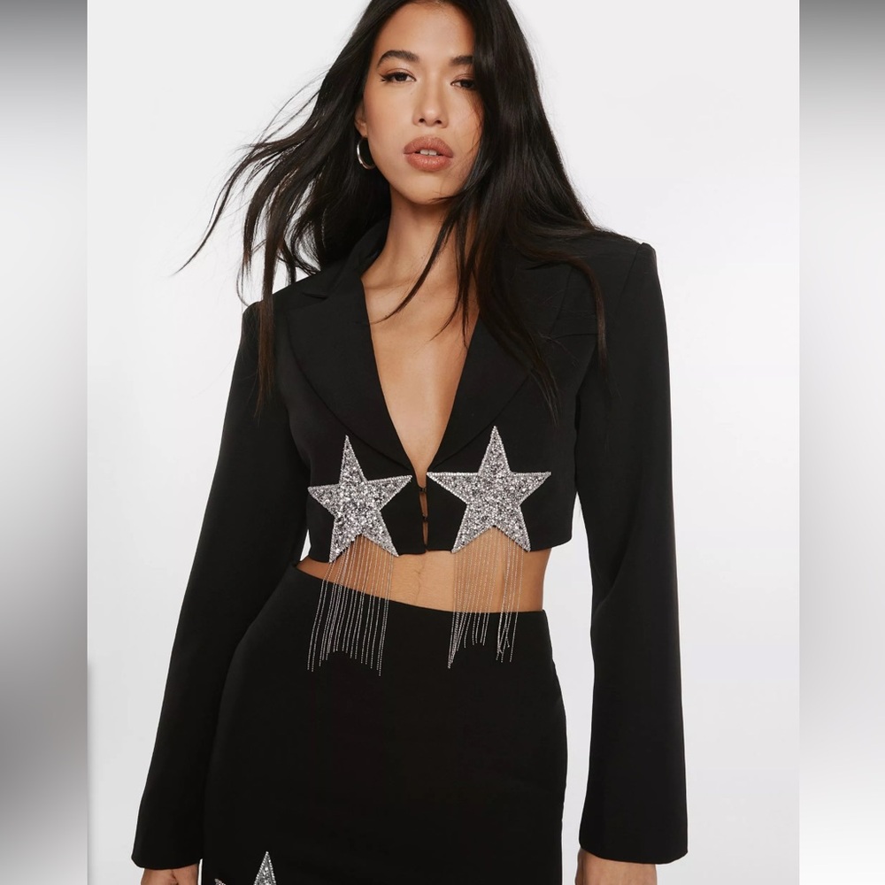 EUC Nasty Gal Premium Star Embellished Cropped Blazer SZ 8
